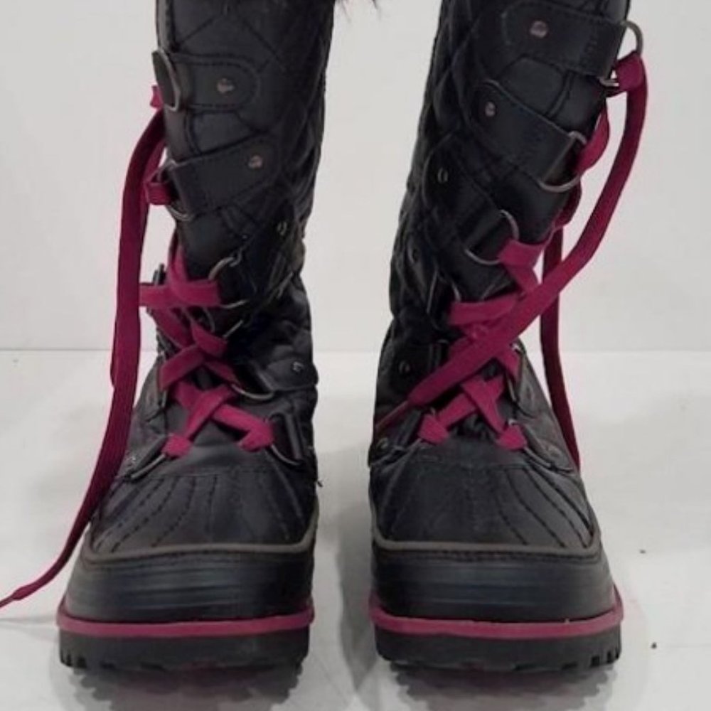 Sorel Black Winter Faux Fur Side Twist Lace-up Boots Size 7 - Picture 11 of 12